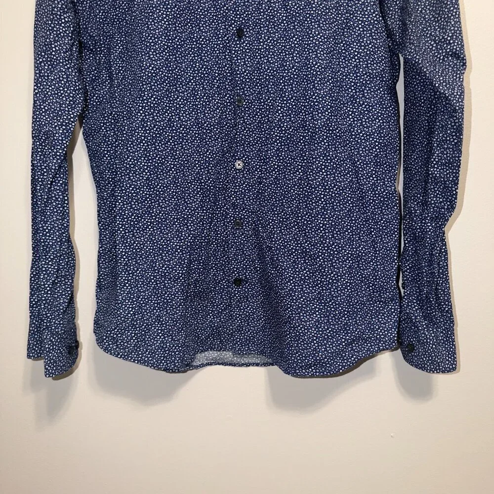 Express Men’s XL Extra Slim Long Sleeve Button Up Shirt Blue Print - Picture 5 of 7